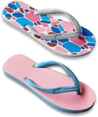 NoStrain Men Men's Natural Rubber Flip-Flops Combo set (Pack of 2 -PinkBlue + GoWildGrey ) Slippers(Grey, Pink , 6)