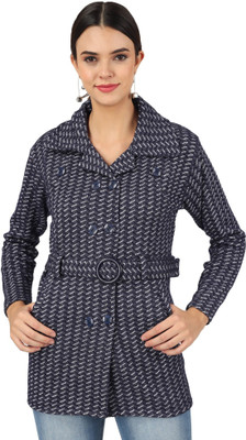 Blushh Collection Self Design Collared Neck Casual Women Black, White Sweater