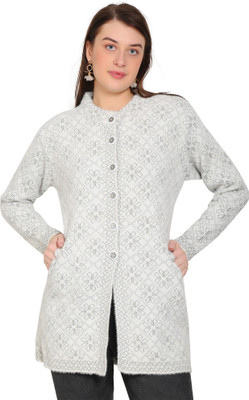chatanya Woven Round Neck Casual Women White Sweater