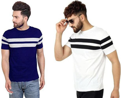ATTITUDE START OF FASHION Striped Men Round Neck Multicolor T-Shirt