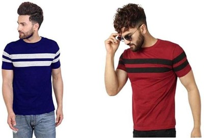 ATTITUDE START OF FASHION Printed Men Round Neck Maroon, Blue T-Shirt