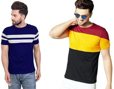 ATTITUDE START OF FASHION Striped Men Round Neck Multicolor T-Shirt