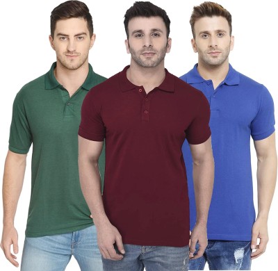 Uv Creation Solid Men Polo Neck Dark Green, Maroon, Blue T-Shirt