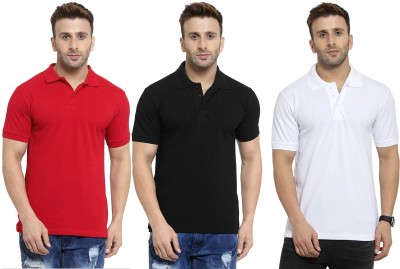 Uv Creation Solid Men Polo Neck Black, Red, White T-Shirt