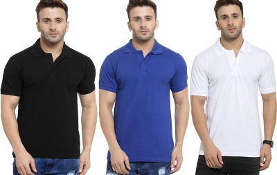 Uv Creation Solid Men Polo Neck Black, Blue, White T-Shirt