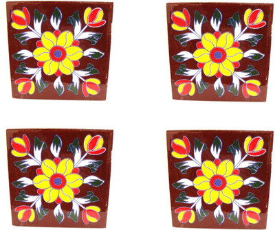 THE HIMALAYA CRAFT Ceramic Tiles Backsplash Home Wall Tiles red pack of 4 Full Polished Geometric(Decorative Tile)