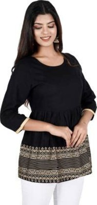 Aaryan Menufacturing Garments Casual Printed Women Black, Gold Top