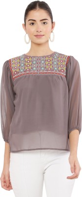 womenish Casual Embroidered Women Dark Blue Top