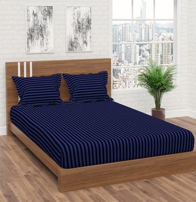 Mahadev Trading 240 TC Microfiber Double Striped Flat Bedsheet(Pack of 1, Navy Blue)