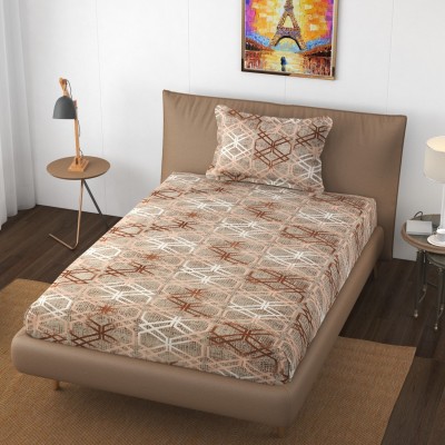 HIDECOR 250 TC Polycotton Single Geometric Flat Bedsheet(Pack of 1, Brown)