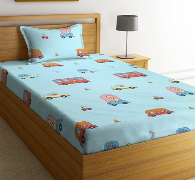 New leaf 220 TC Cotton Single Printed Flat Bedsheet(Pack of 1, Multicolor)