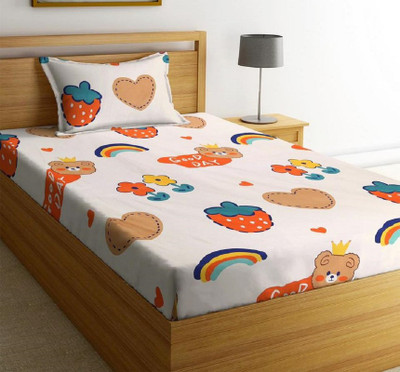 New leaf 220 TC Cotton Single Cartoon Flat Bedsheet(Pack of 1, Multicolor)