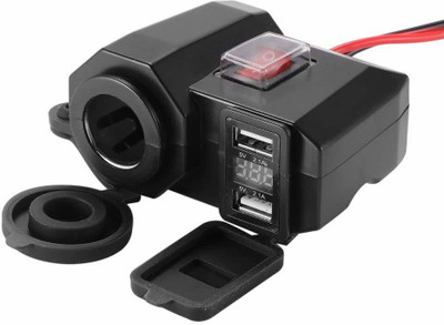 e-generix 3 Port USB Phone Charger for Mobile Phone with USB Port | Voltmeter | 12V Socket 2.1 A Bike Mobile Charger