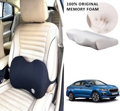 Oshotto Black Memory Foam Car Pillow Cushion for Skoda(Square, Pack of 1)