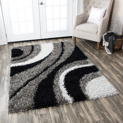 RM Handloom Black, Grey Polyester Carpet(7 ft,  X 5 ft, Rectangle)