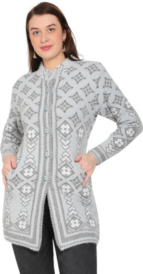 HITTIKA Printed Round Neck Casual Women Grey Sweater