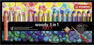Stabilo Woody Arty 3-in-1 Colour Pencil | Pack of 18 | 10mm Round Shaped Color Pencils(Set of 18, Multicolor)