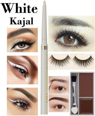 LILLYAMOR Best Professional Eyebrow Make up Palette And 3D Eyelashes & Matte White Kajal(3 Items in the set)