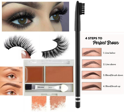 LILLYAMOR Perfect 3D False Eyelashes And Eyebrow Pencil Black & Eyebrow Makeup Palette(3 Items in the set)