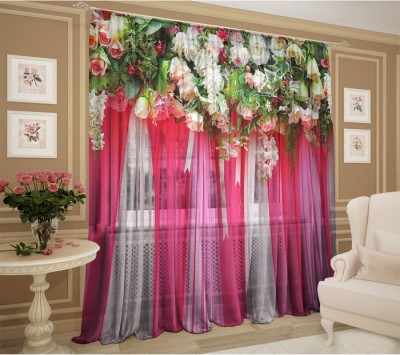 VSD 274 cm (9 ft) Polyester Room Darkening Long Door Curtain (Pack Of 2)(Floral, Pink)
