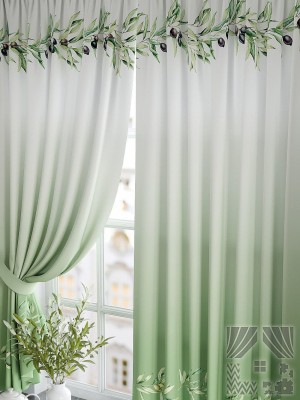 VSD 214 cm (7 ft) Polyester Room Darkening Door Curtain (Pack Of 2)(Floral, Light Green)