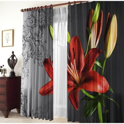 RD 274 cm (9 ft) Polyester Room Darkening Long Door Curtain (Pack Of 2)(Floral, Black)