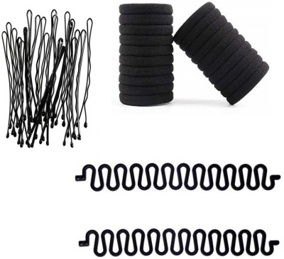 Sharum Crafts 24 Bobby Hair Pin, 20 Black Rubber Band & 2Pc French Choti Maker Hair Accessory Set(Black)