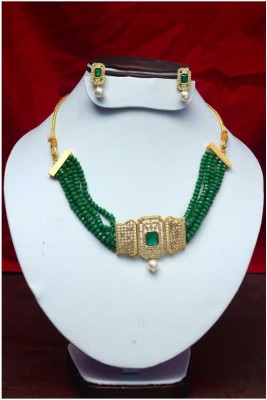 Shree Shyam Traders Brass Gold-plated Green, Gold, White Jewellery Set(Pack of 1)