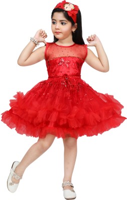 Ganapati Fashion shop Girls Midi/Knee Length Casual Dress(Red, Sleeveless)