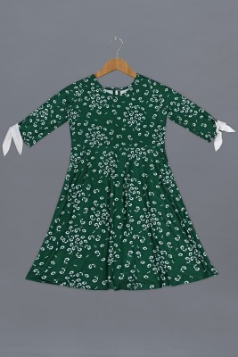 Mirrow Trade Girls Midi/Knee Length Casual Dress(Dark Green, Half Sleeve)