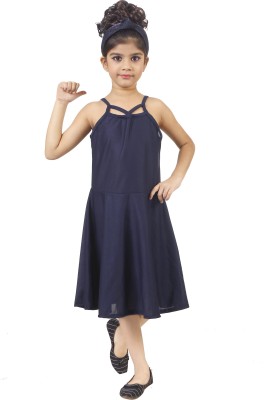 MIRHA FASHIONS Girls Midi/Knee Length Casual Dress(Dark Blue, Sleeveless)