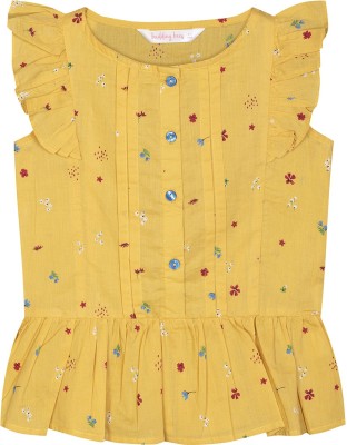 BUDDING BEES Girls Short/Mid Thigh Casual Dress(Yellow, Sleeveless)