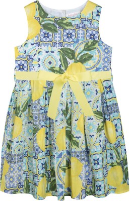 BUDDING BEES Girls Midi/Knee Length Casual Dress(Green, Sleeveless)