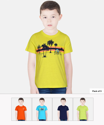 Miss & Chief Boys Graphic Print Pure Cotton Regular T Shirt(Multicolor, Pack of 5)