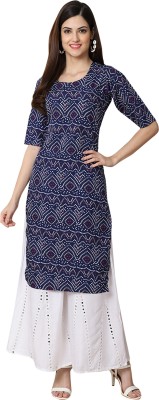 EthnicBasket Women Printed Straight Kurta(Blue)