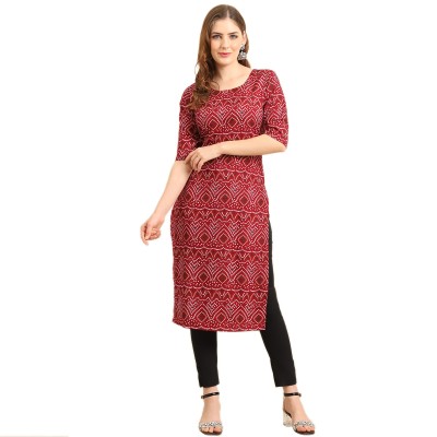 EthnicBasket Women Printed Straight Kurta(Maroon)