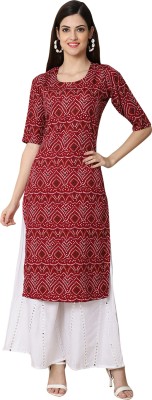 EthnicBasket Women Printed Straight Kurta(Maroon)