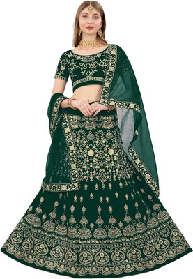 A To Z Cart Embroidered Semi Stitched Lehenga Choli(Green)