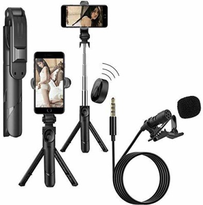 Ratixes Bluetooth Selfie Stick(Black, Remote Included)