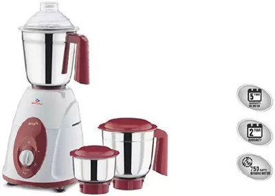 BAJAJ Classic 750-Watt Mixer Grinder 3 750 Mixer Grinder (3 Jars, White and Maroon)