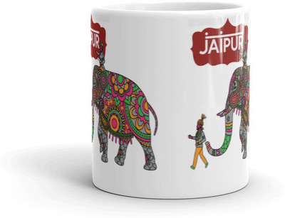 Mr UVD Red Written Jaipur With Elephant Rajasthani Design Premium Quality Ceramic Coffee Mug(350 ml)