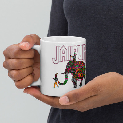 Dr Farfar Jaipuria Design With Elephant 745 Graphical Printed Premium Quality Ceramic Coffee Mug(350 ml)