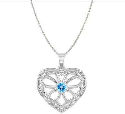 CLARA Blue Heart Rhodium Cubic Zirconia Sterling Silver Pendant