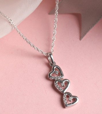 CLARA 3 Heart Rhodium Cubic Zirconia Sterling Silver Pendant