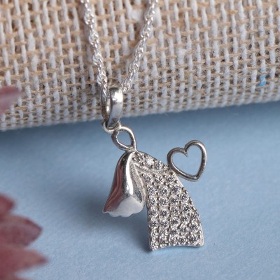 CLARA Angel Heart Rhodium Cubic Zirconia Sterling Silver Pendant