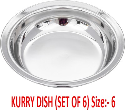 SEGA Stainless steel Serveware Plate Round Kurry Dish for Curries (Set of 6) Size:- 6 Half Plate(Pack of 6)