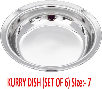 SEGA Stainless steel Serveware Plate Round Kurry Dish for Curries (Set of 6) Size:- 7 Half Plate(Pack of 6)