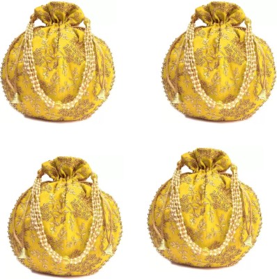 eFashionDeals Embroidery Fashionable Potli Purse Yellow PO4 Potli(Pack of 4)