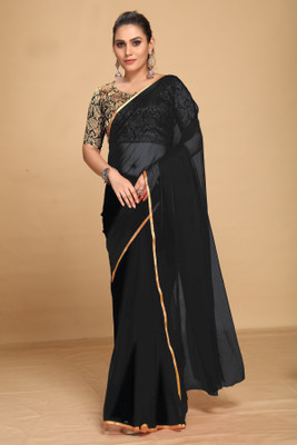 DIVYASHAKTI FASHION Solid/Plain Bollywood Chiffon Saree(Black)