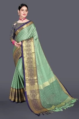 VRINDITA FASHION Woven Kanjivaram Jacquard, Cotton Silk Saree(Light Green)